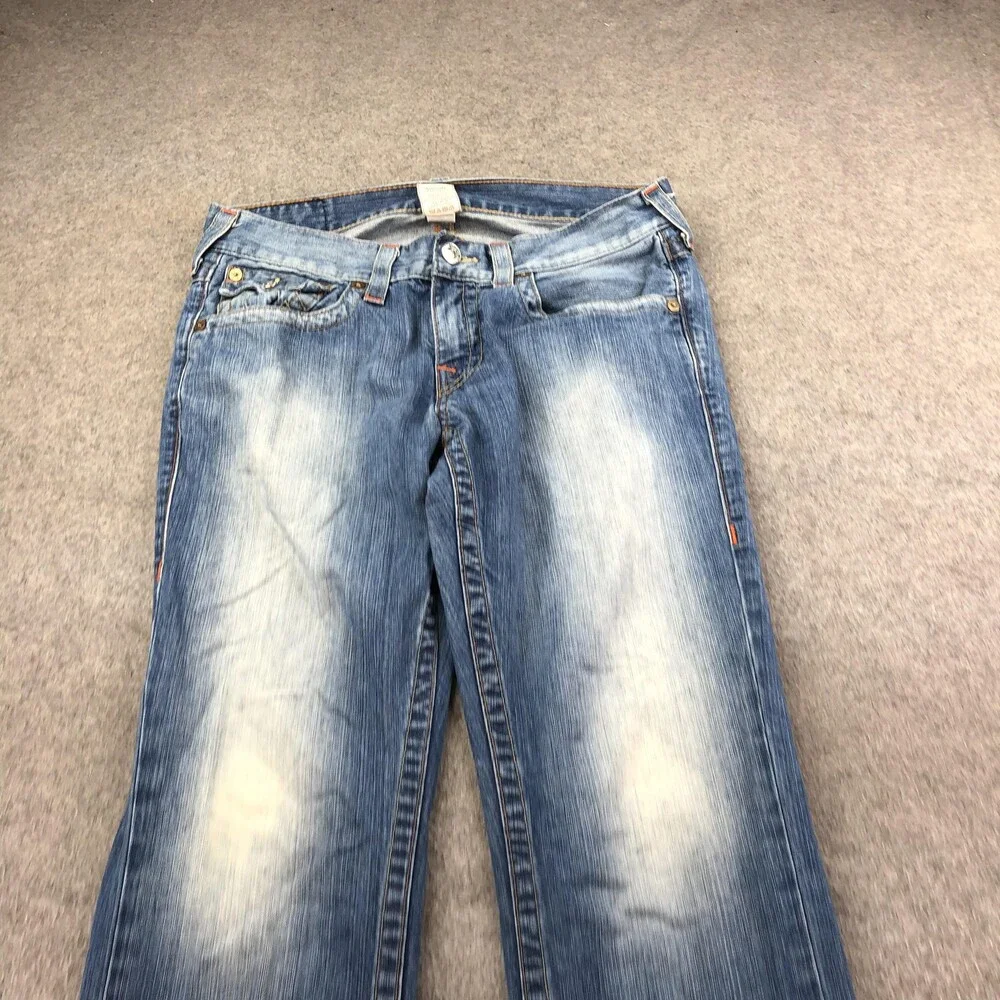 True Religion Jeans Mens 32 Blue Section Straight USA Distressed Denim Pants
